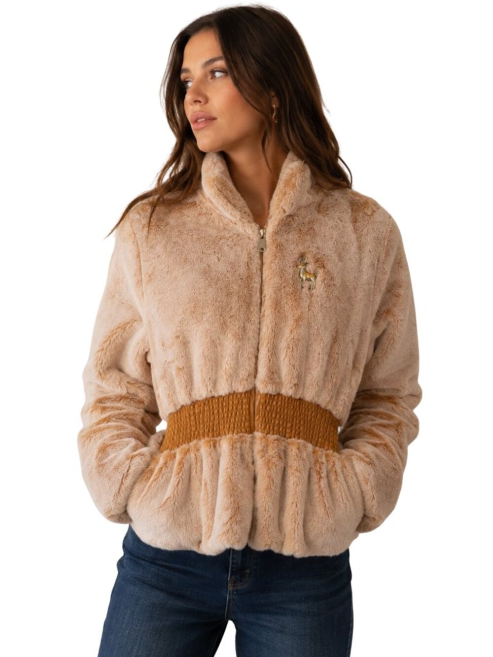 Aratta Golden Tan Faux Fur Jacket NWT Small